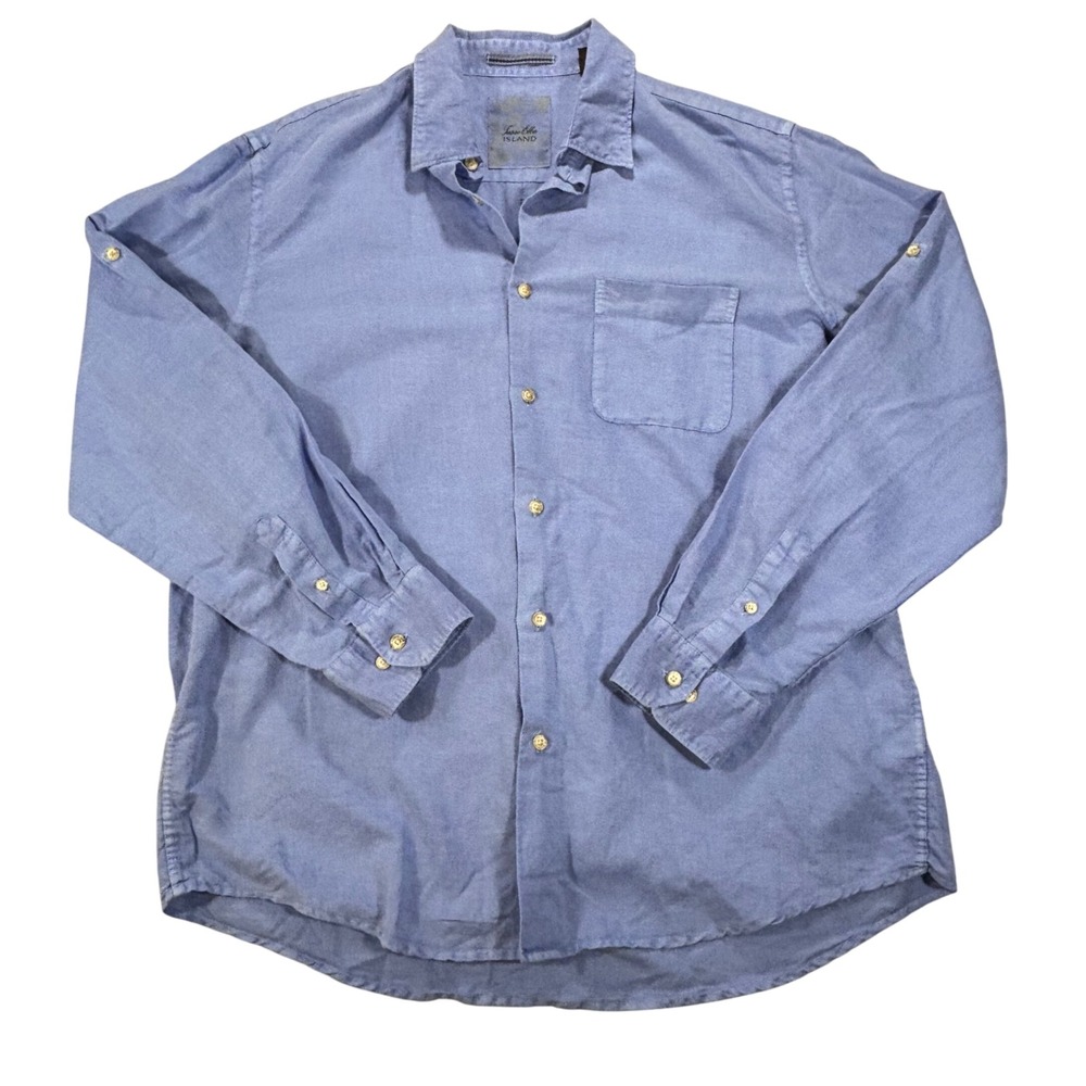 Tasso Elba Island Linen Cotton Button Up Roll Tab Long Sleeve Shirt L